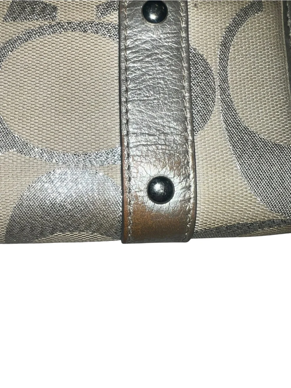 Coach SoHo Beige Canvas Wallet with Silver Metallic Accents